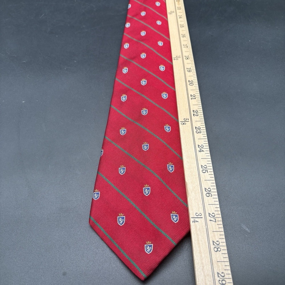 Polo Ralph Lauren Crest Shield Red Green Stripe Silk Tie Repp Stripes USA - Picture 14 of 16